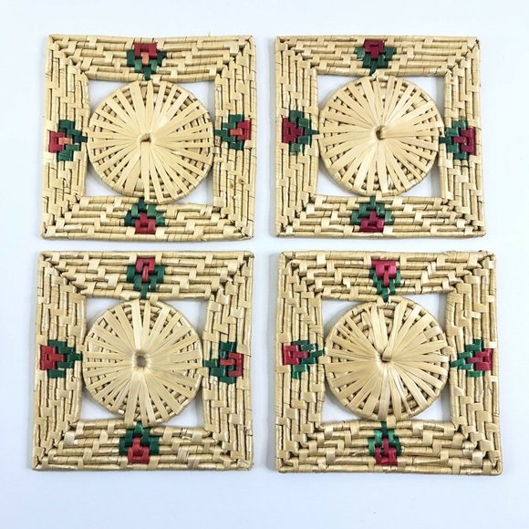 Woven Raffia Straw Trivets Set of 8 Round Square - Picture 7 of 12